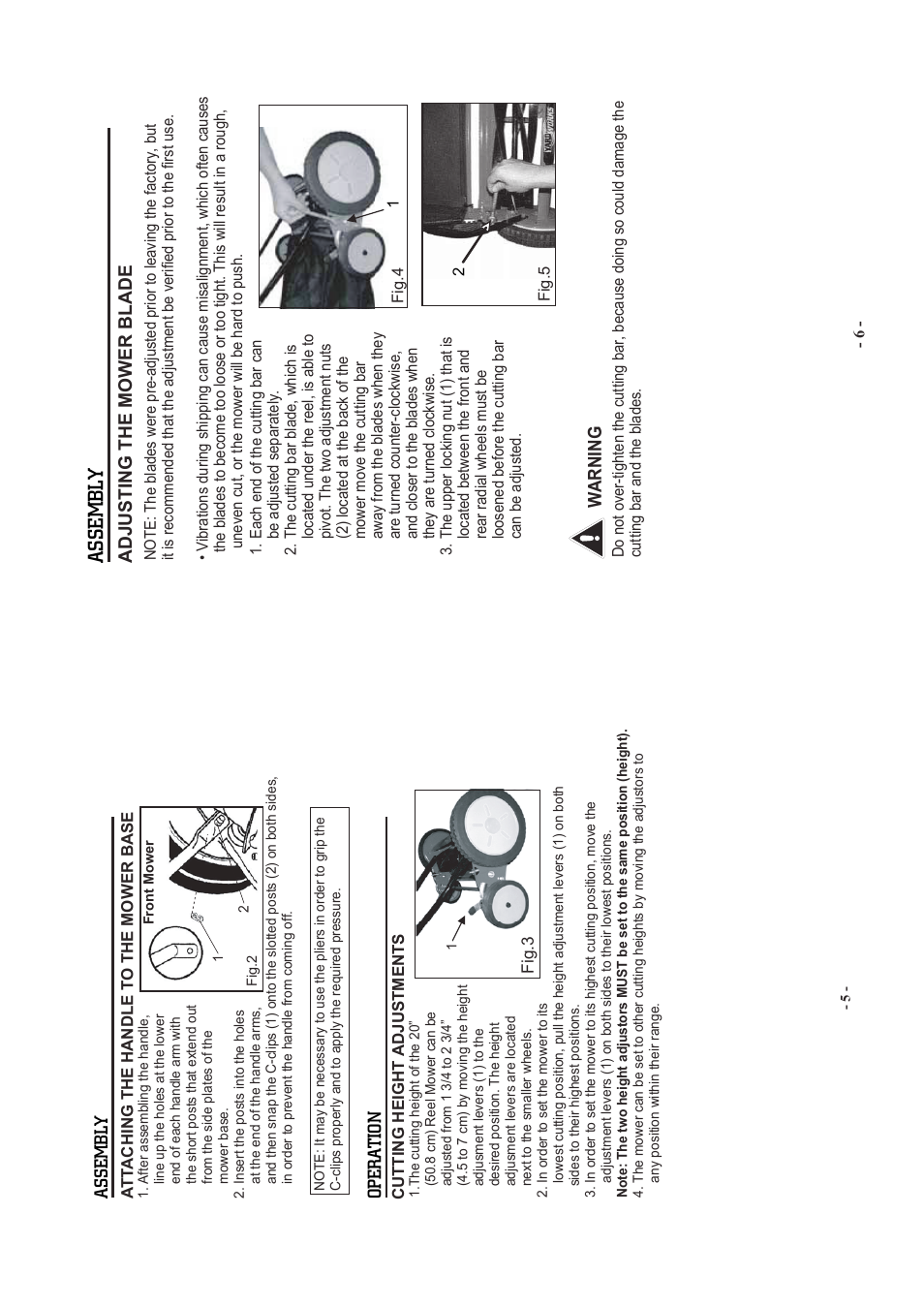 Assembly, Assembly operation, Adjusting the mower blade | Warning | Steele Products SP-PM200M User Manual | Page 3 / 5