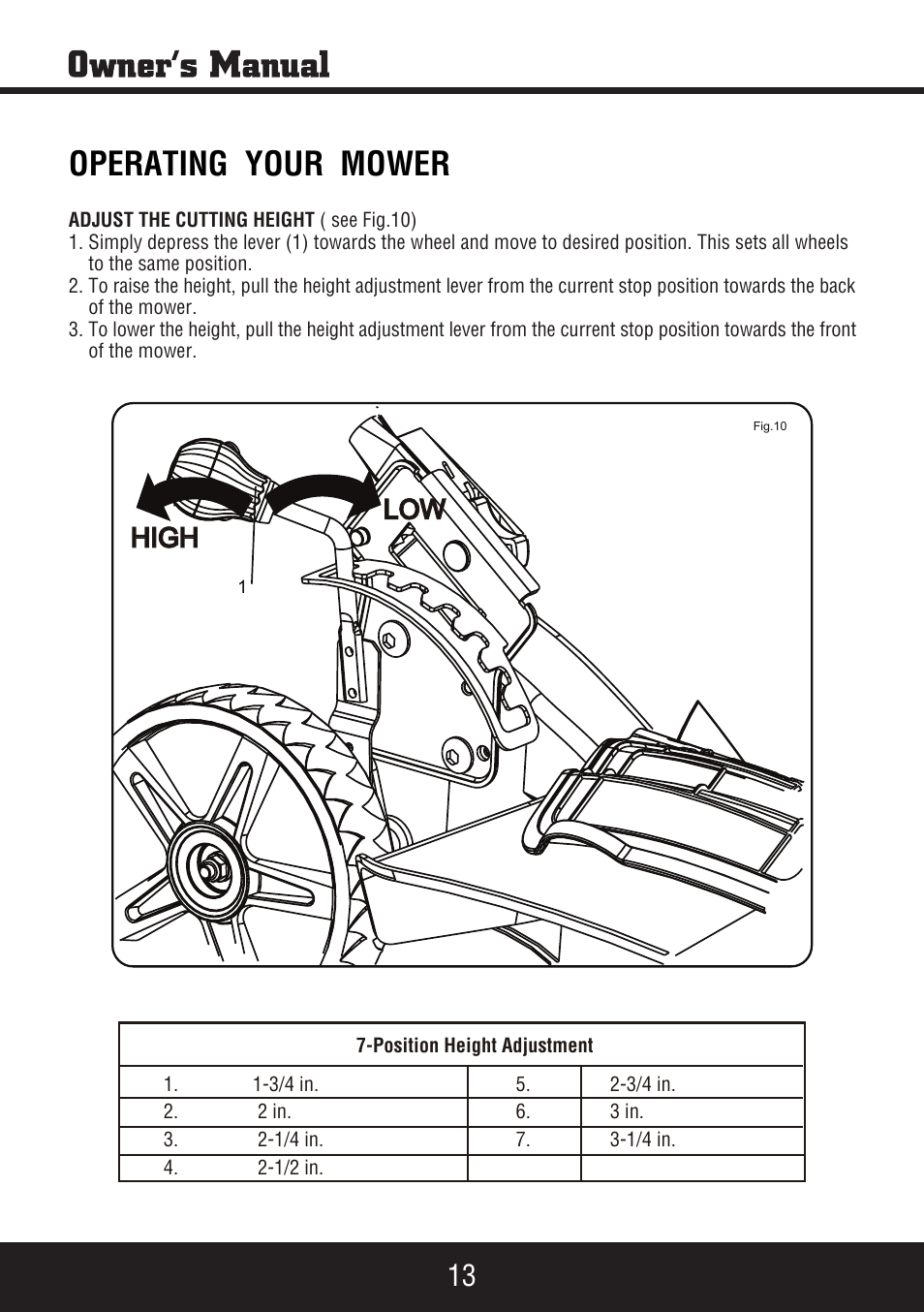 Sp-pm207sdc_manual 14, Operating your mower, High low | Steele Products SP-PM207SDC User Manual | Page 14 / 23