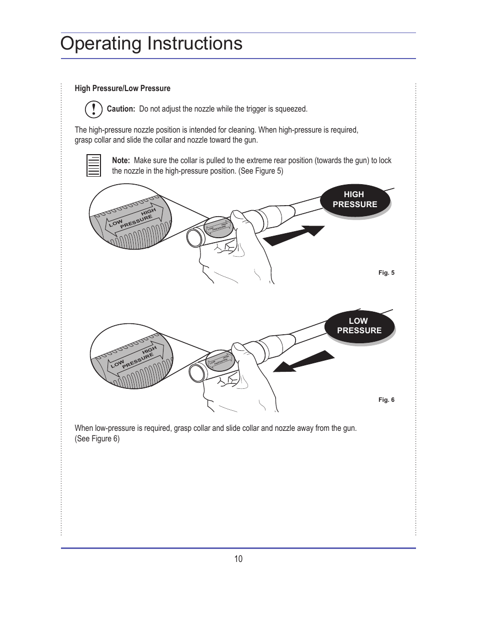 Operating instructions, Low pressure high pressure | Steele Products SP-WE180 User Manual | Page 10 / 18