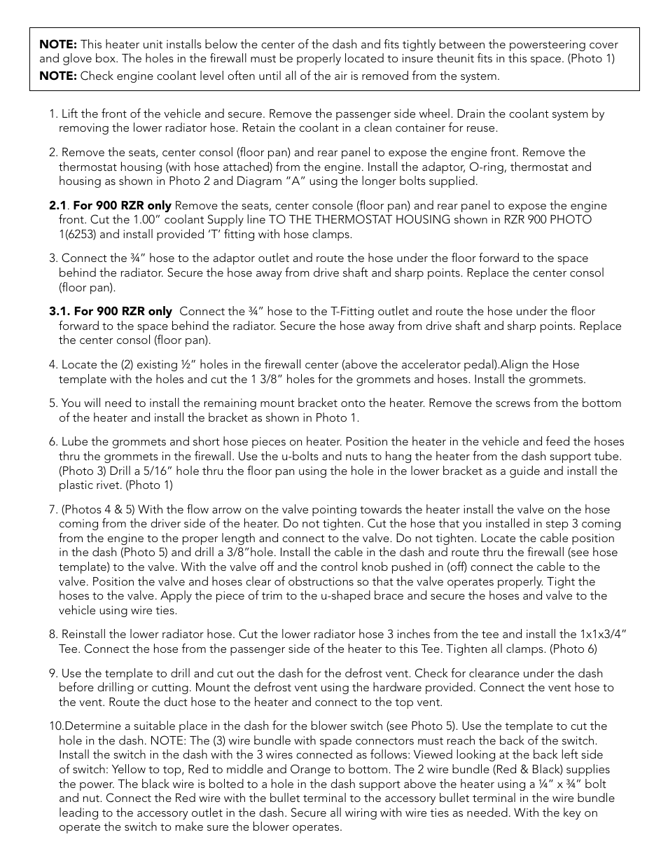 Heater Craft 900 2011 2012 RZR Polaris User Manual | Page 2 / 10