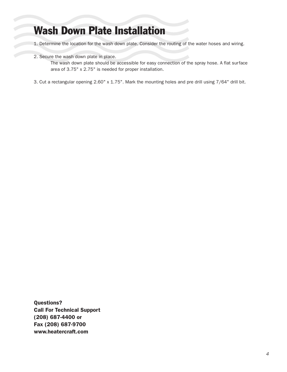 Wash down plate installation | Heater Craft 700S Series Wash Down User Manual | Page 5 / 8