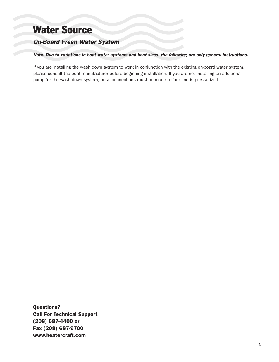 Water source | Heater Craft 700S Series Wash Down User Manual | Page 7 / 8