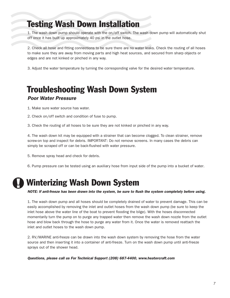 Testing wash down installation | Heater Craft 700S Series Wash Down User Manual | Page 8 / 8