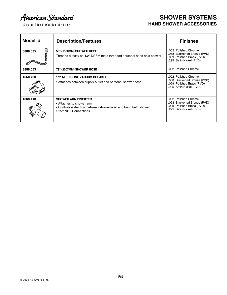 American Standard Shower Systems 8888.053 User Manual | 2 pages