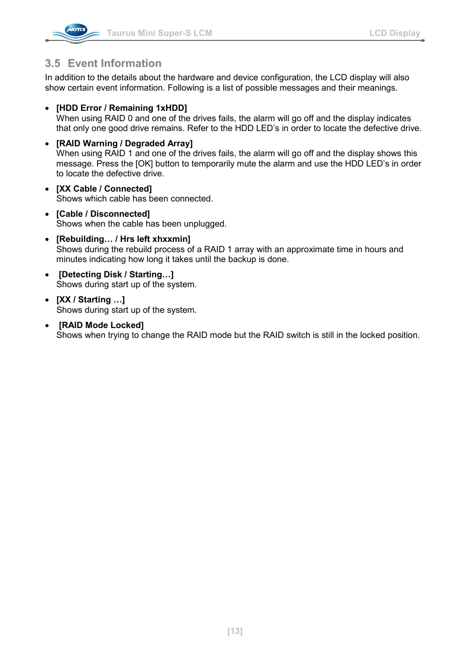 5 event information, Event information | AKiTiO Taurus Mini Super-S LCM User Manual | Page 15 / 16