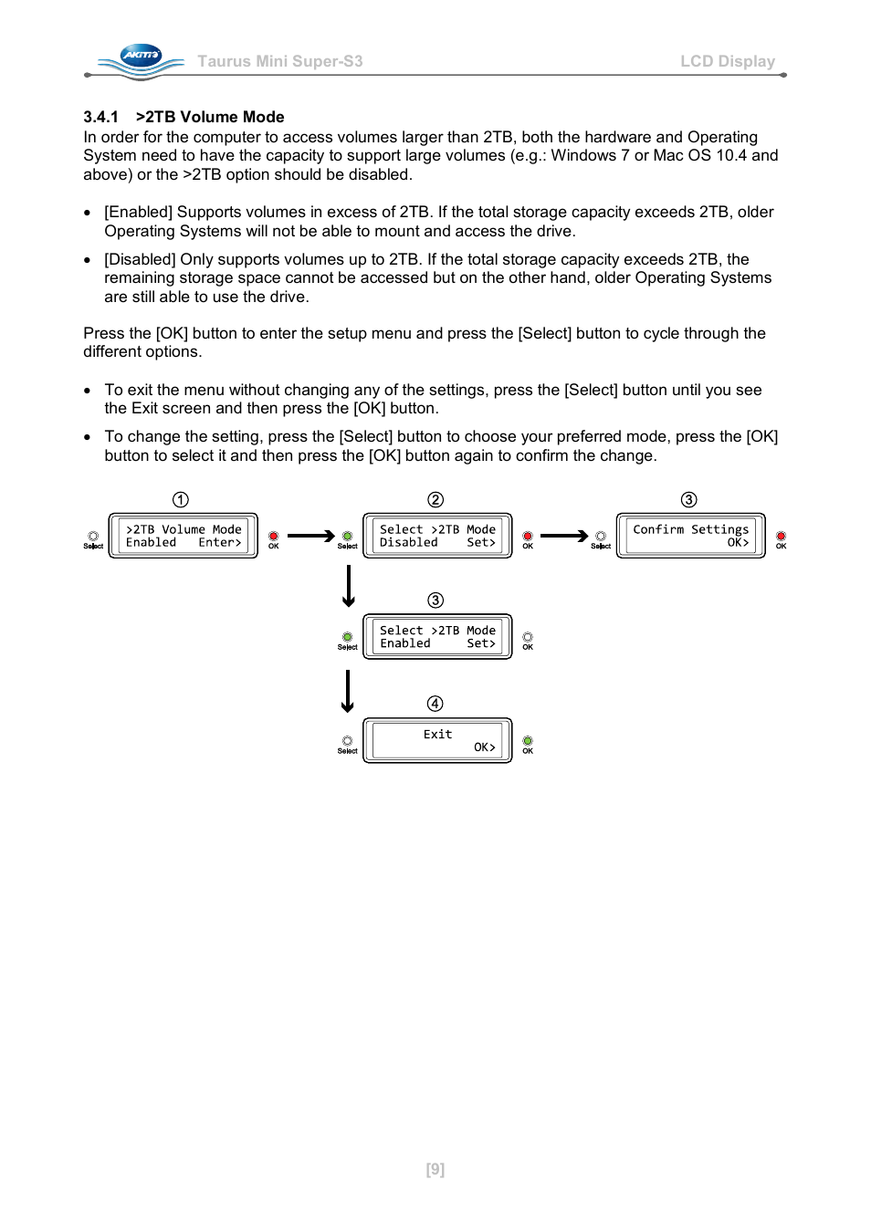 1 >2tb volume mode | AKiTiO Taurus Mini Super-S3 LCM User Manual | Page 11 / 16