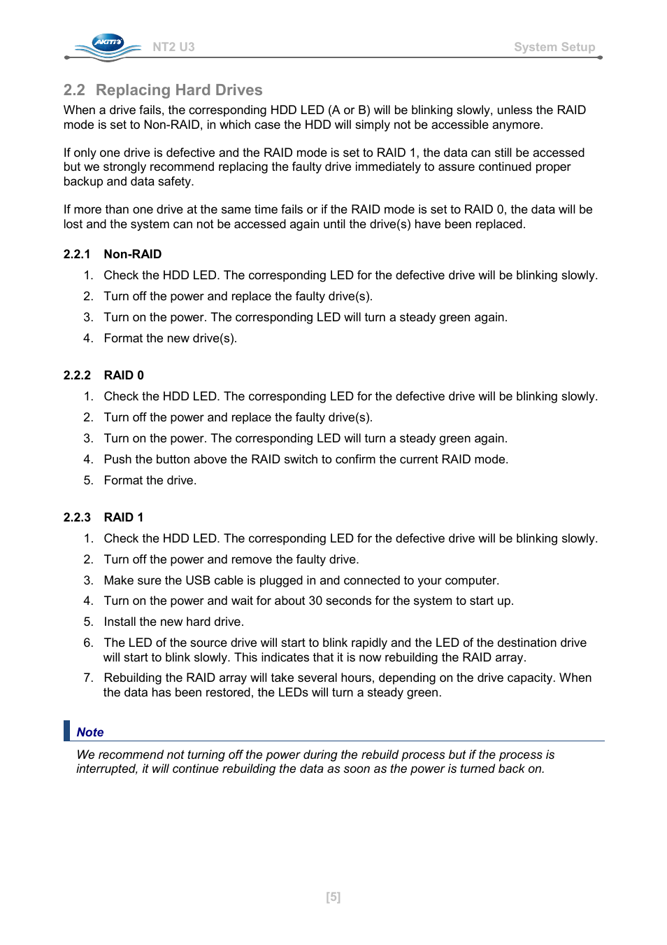 2 replacing hard drives, 1 non-raid, 2 raid 0 | 3 raid 1 | AKiTiO NT2 U3 User Manual | Page 6 / 32