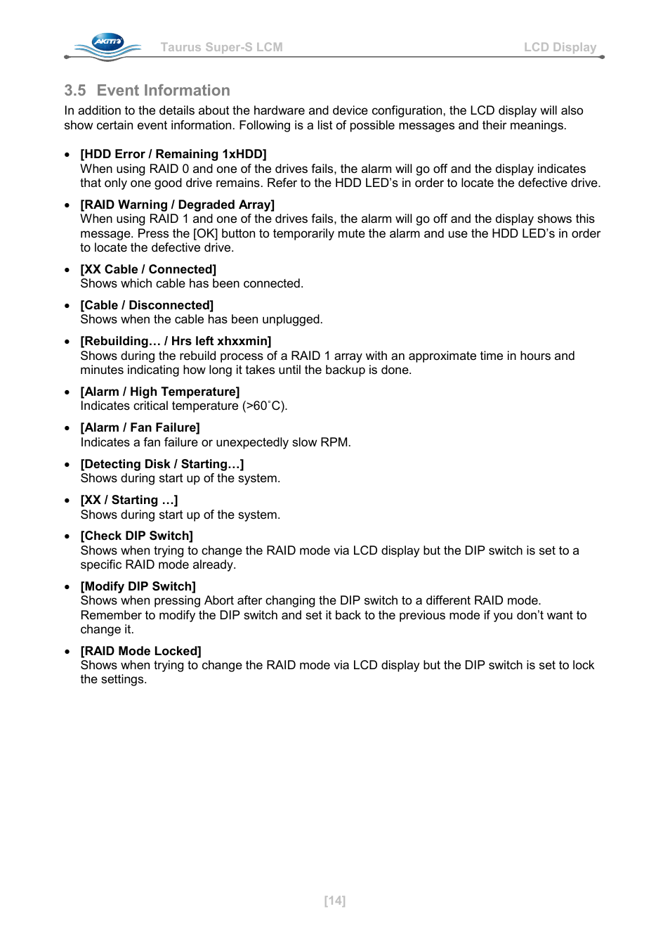 5 event information, Event information | AKiTiO Taurus Super-S LCM User Manual | Page 16 / 17