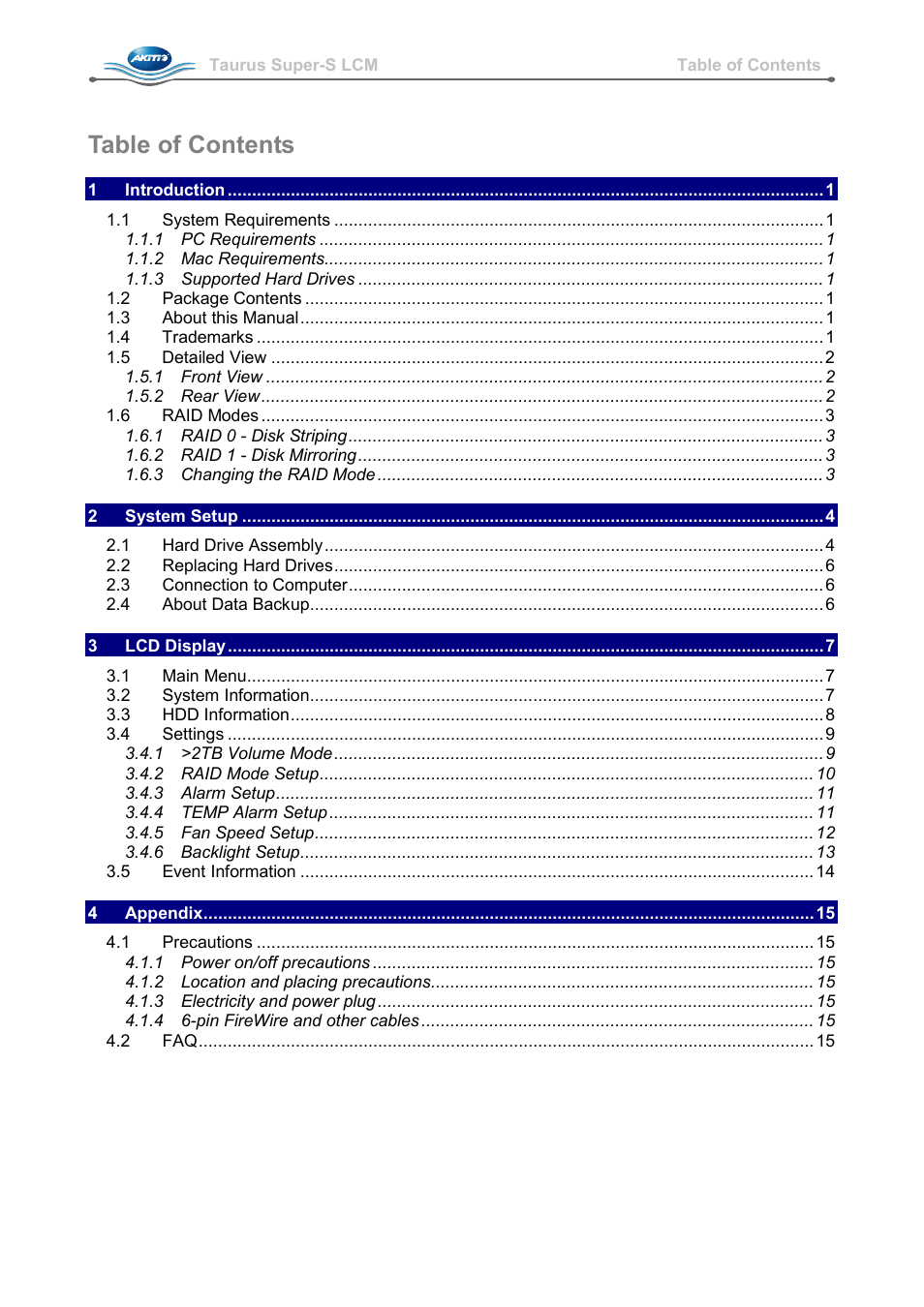 AKiTiO Taurus Super-S LCM User Manual | Page 2 / 17