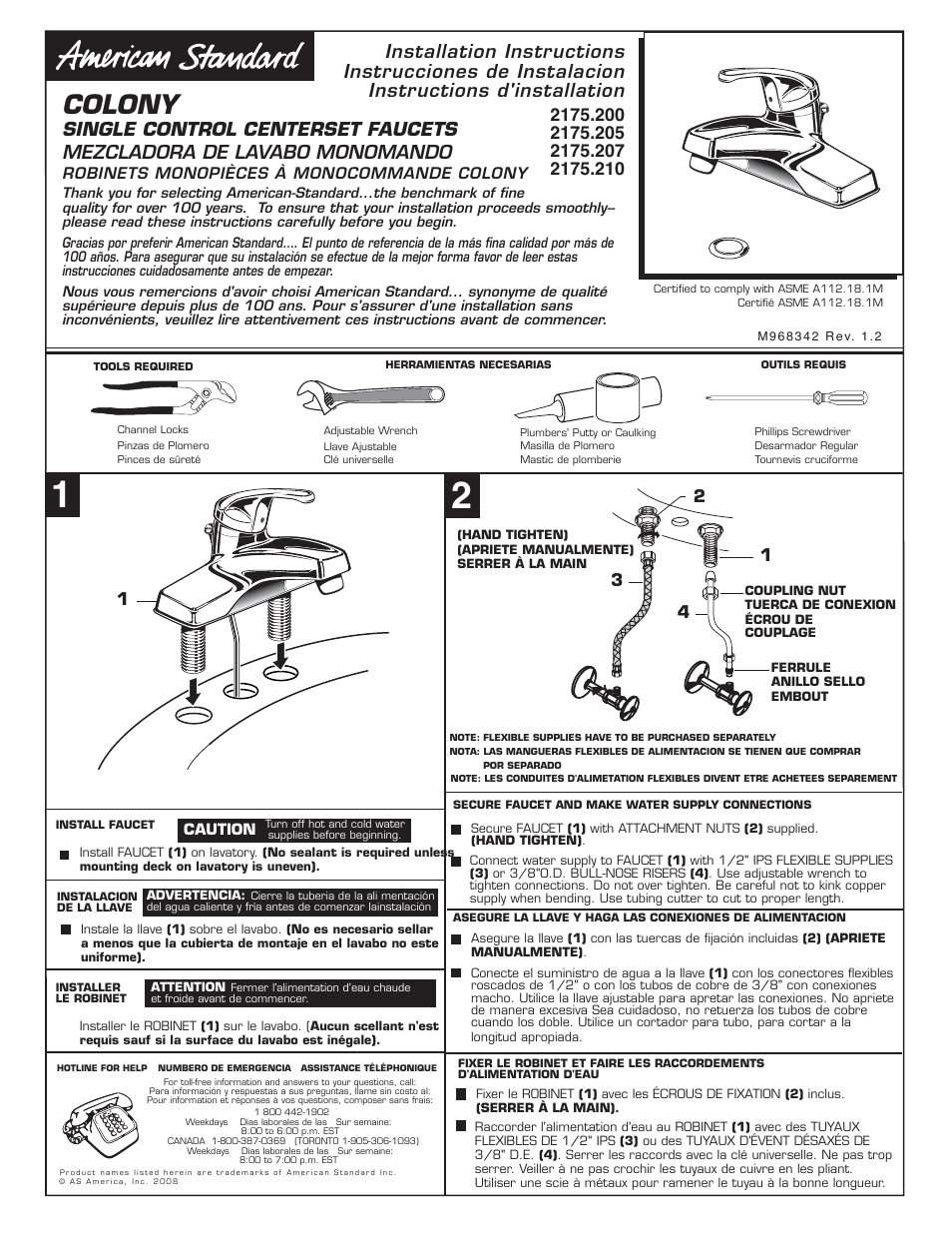 American Standard 2175.21 User Manual | 2 pages