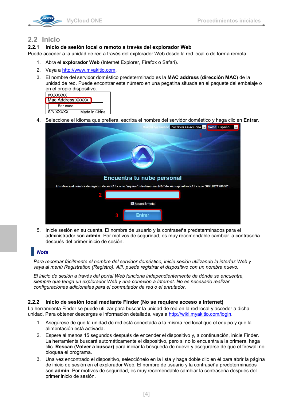 2 inicio | AKiTiO MyCloud ONE User Manual | Page 17 / 33