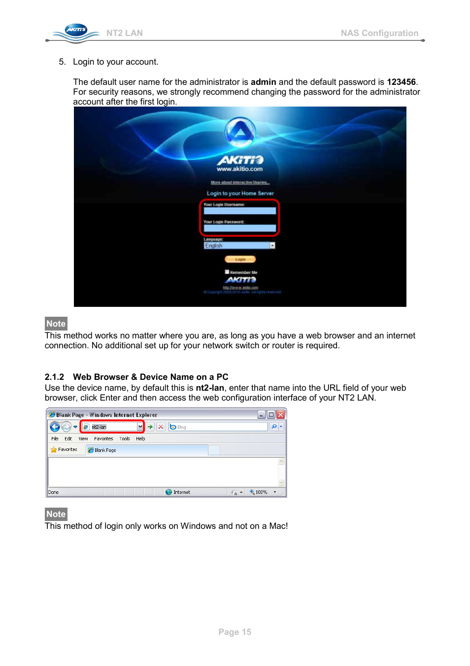 2 web browser & device name on a pc, Web browser & device name on a pc | AKiTiO NT2 LAN User Manual | Page 18 / 60