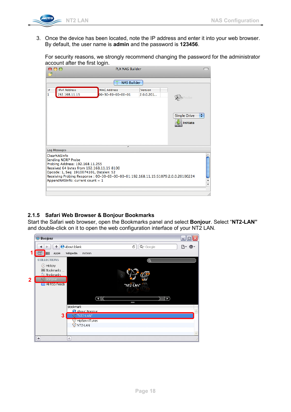 5 safari web browser & bonjour bookmarks, Safari web browser & bonjour bookmarks | AKiTiO NT2 LAN User Manual | Page 21 / 60