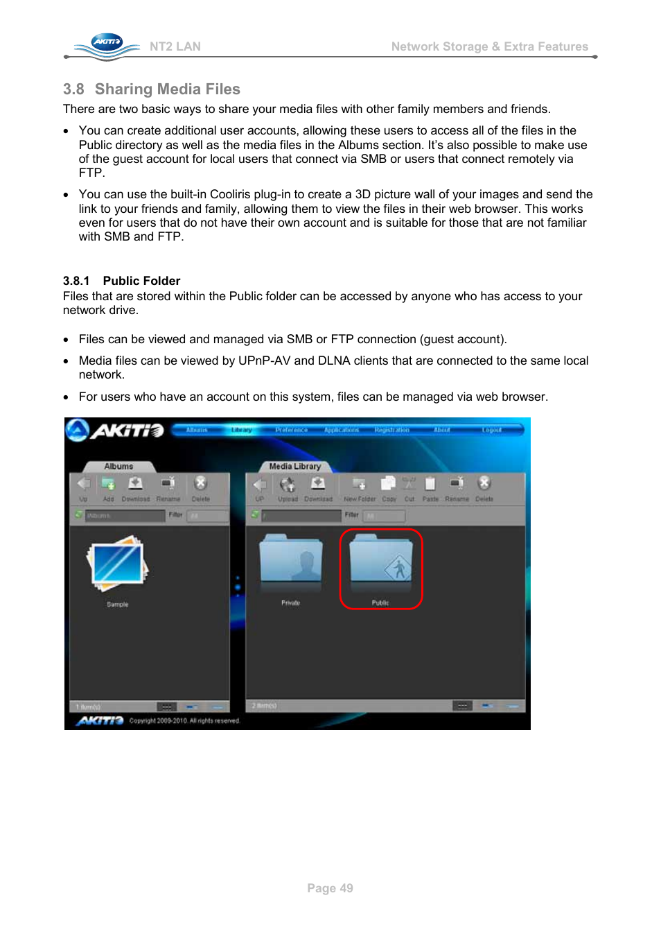 8 sharing media files, 1 public folder, Sharing media files | Public folder | AKiTiO NT2 LAN User Manual | Page 52 / 60