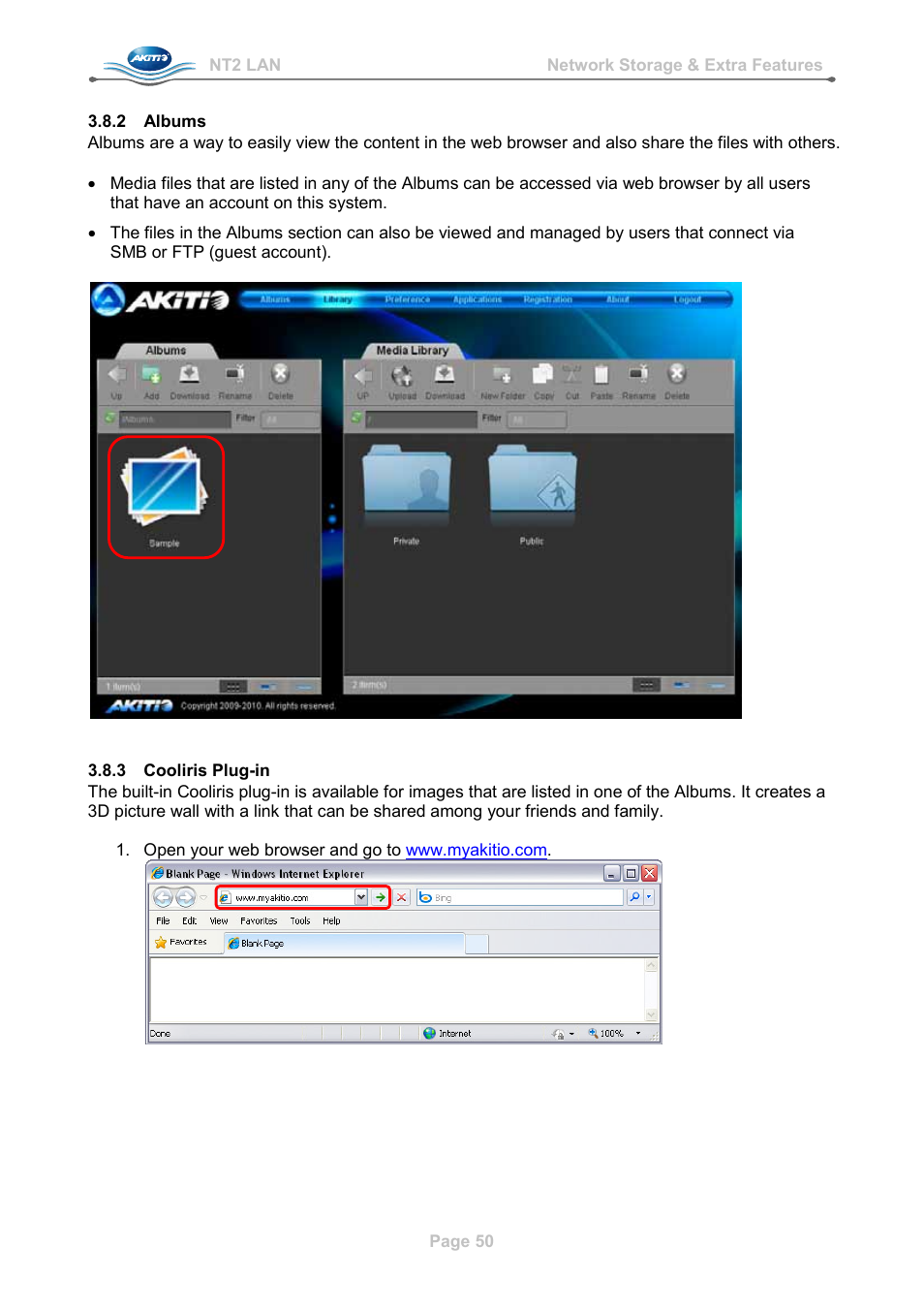 2 albums, 3 cooliris plug-in, Albums | Cooliris plug-in | AKiTiO NT2 LAN User Manual | Page 53 / 60