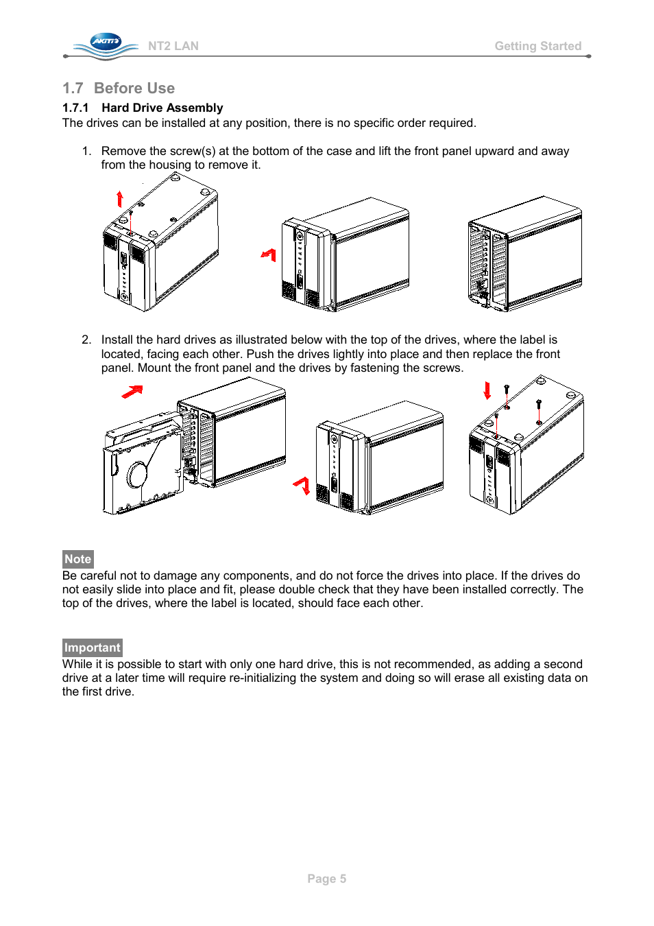 7 before use, 1 hard drive assembly, Before use | Hard drive assembly | AKiTiO NT2 LAN User Manual | Page 8 / 60