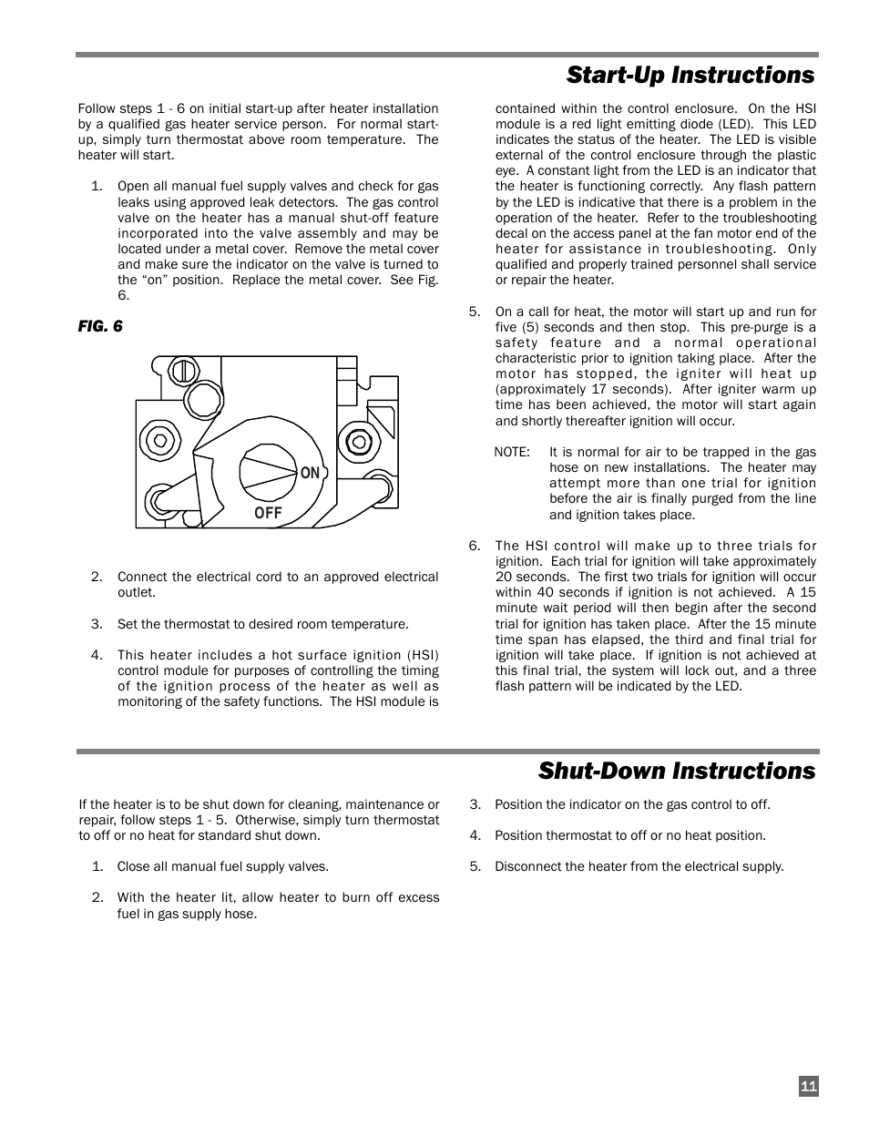 Start-up instructions, Shut down instructions, Start-up instructions shut-down instructions | L.B. White AW100 User Manual | Page 11 / 18