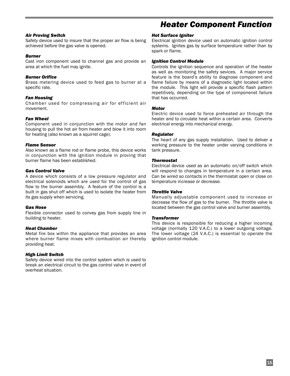 Heater component function | L.B. White AW100 User Manual | Page 15 / 18