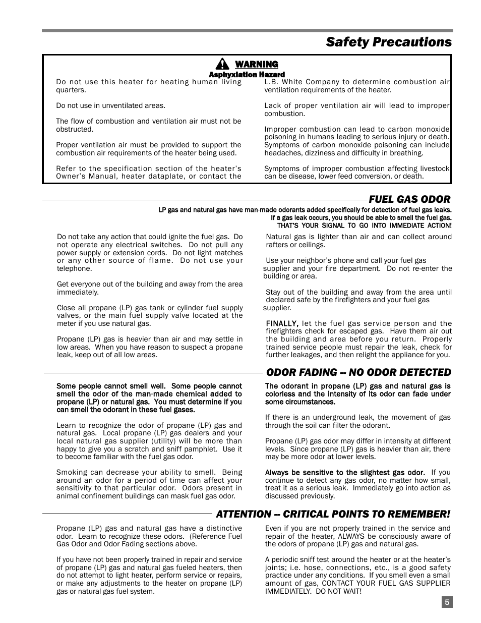 Safety precautions | L.B. White AW100 User Manual | Page 5 / 18