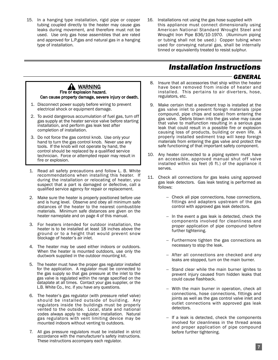 Installation instructions, General | L.B. White AW100 User Manual | Page 7 / 18