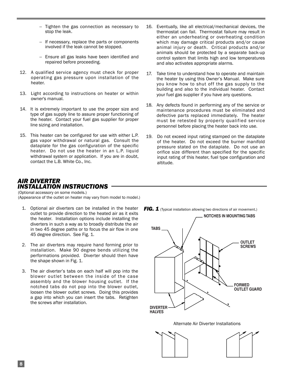 Air diverter installation instructions | L.B. White AW100 User Manual | Page 8 / 18