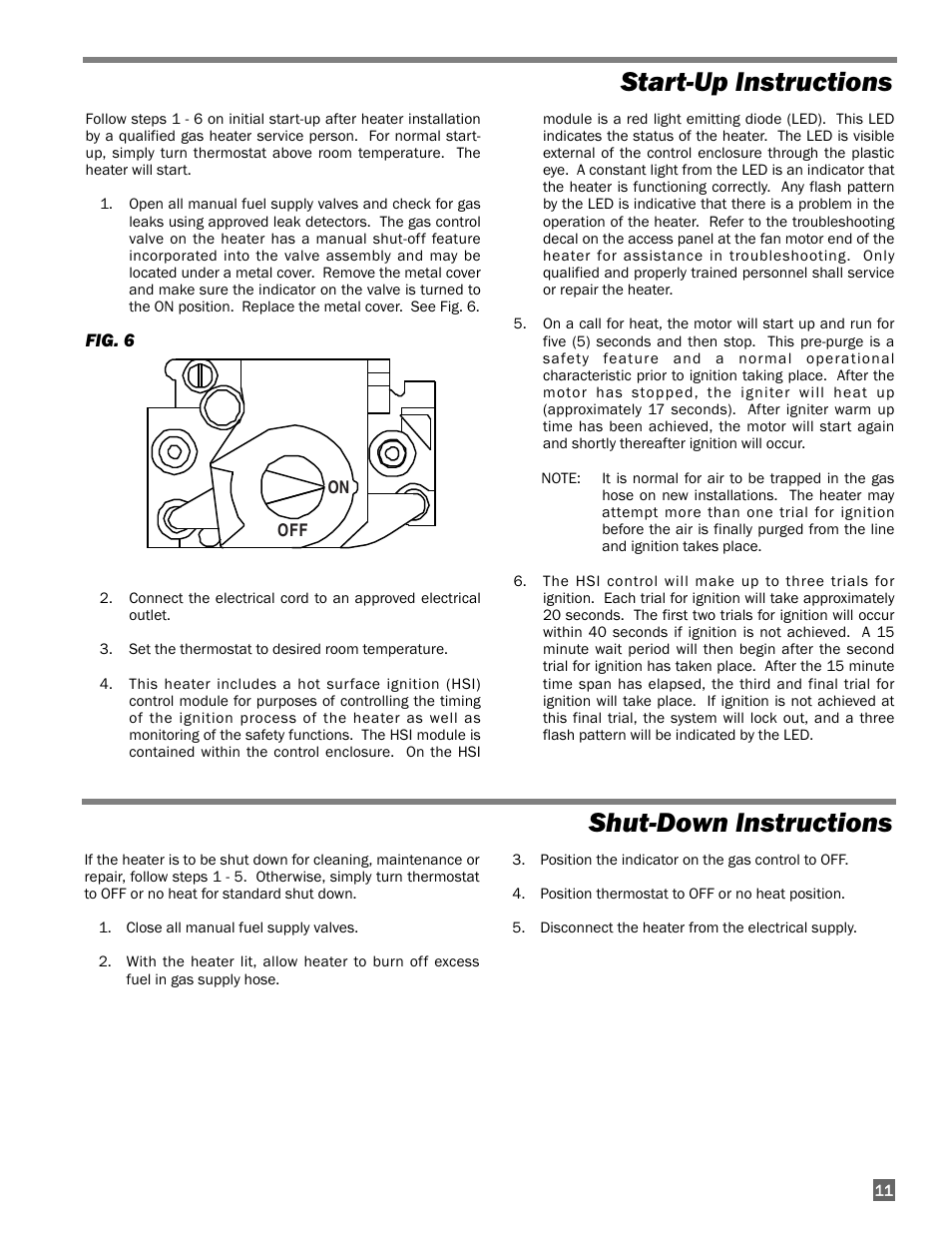 Start-up instructions, Shut-down instructions, Start-up instructions shut-down instructions | L.B. White AW325 User Manual | Page 11 / 18