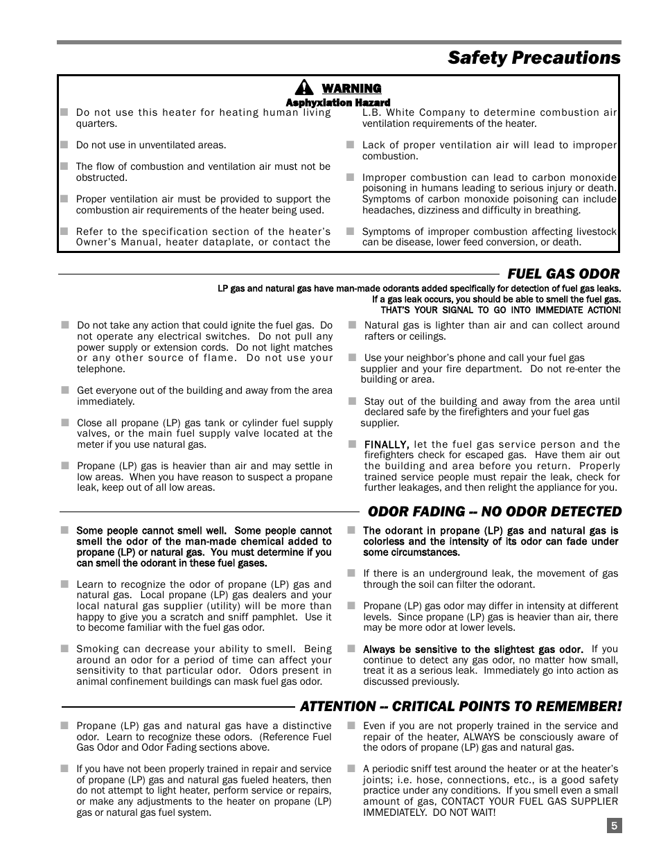 Safety precautions | L.B. White AW325 User Manual | Page 5 / 18