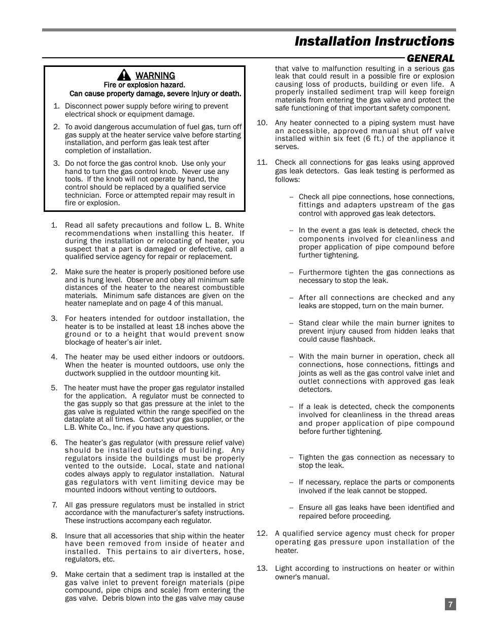 Installation instructions, General | L.B. White AW325 User Manual | Page 7 / 18