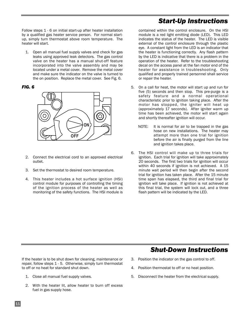 Start-up instructions, Shut-down instructions, Start-up instructions shut-down instructions | L.B. White AW250 User Manual | Page 11 / 18