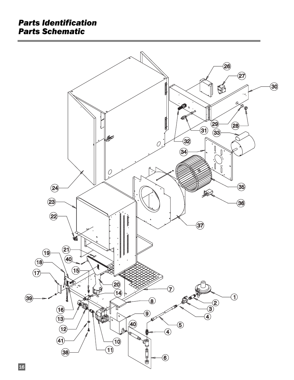 Parts identification, Parts identification parts schematic | L.B. White AW250 User Manual | Page 16 / 18