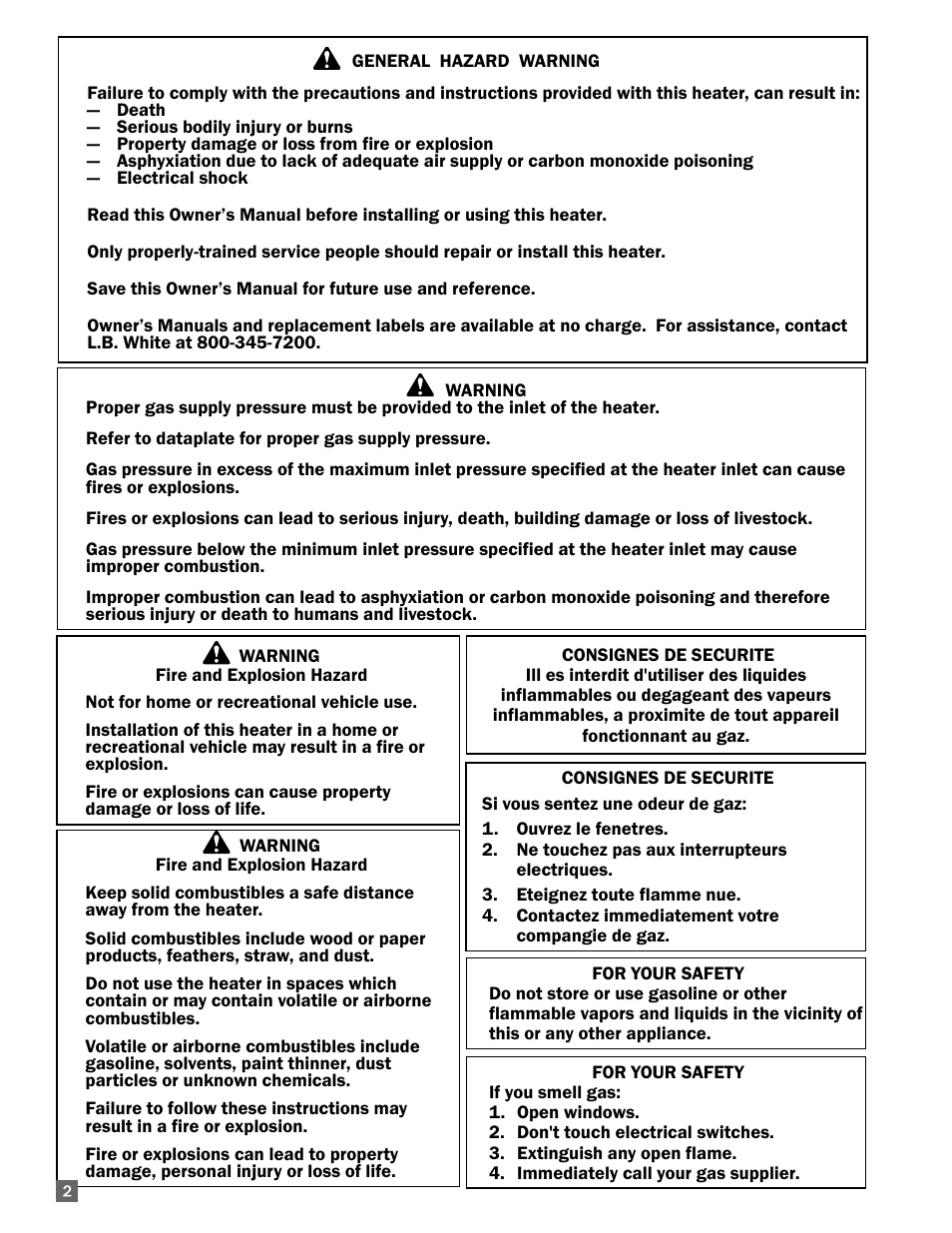 L.B. White AW250 User Manual | Page 2 / 18