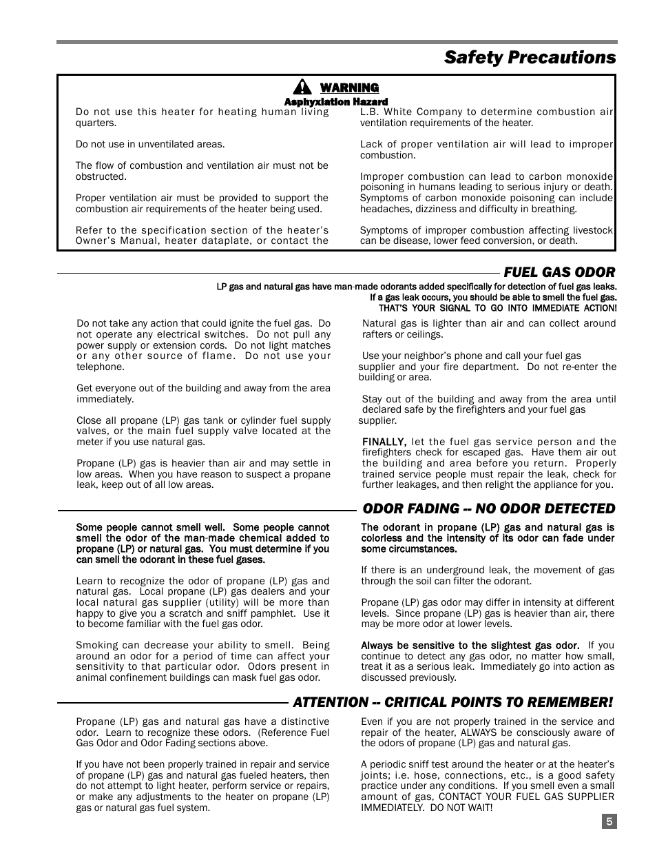 Safety precautions | L.B. White AW250 User Manual | Page 5 / 18