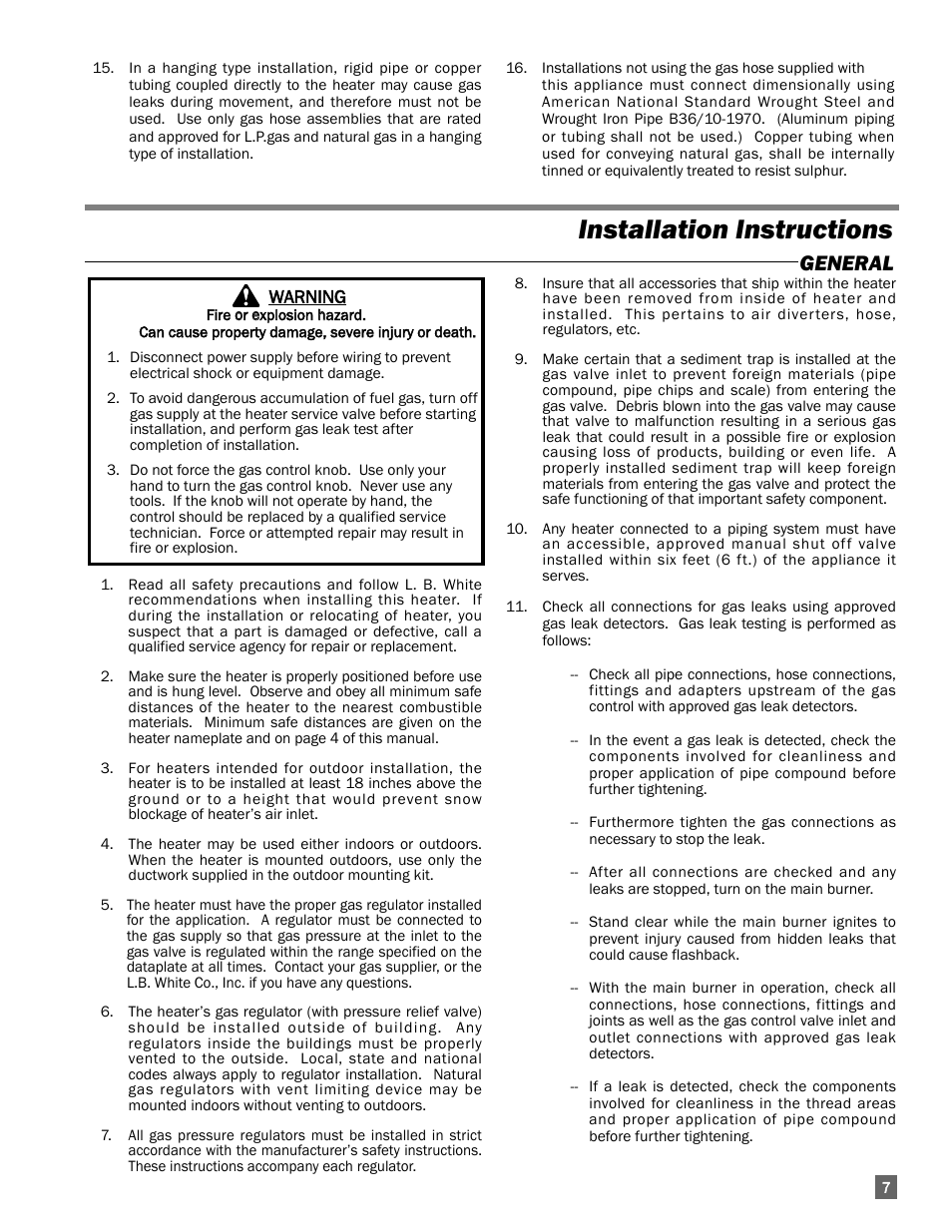 Installation instructions, General | L.B. White AW250 User Manual | Page 7 / 18