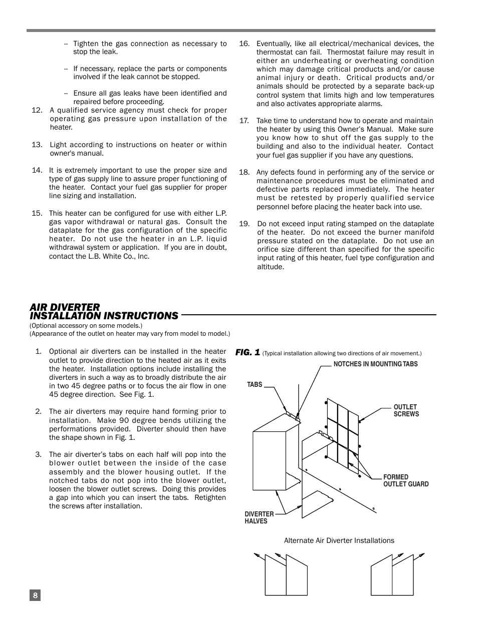 Air diverter installation instructions | L.B. White AW250 User Manual | Page 8 / 18