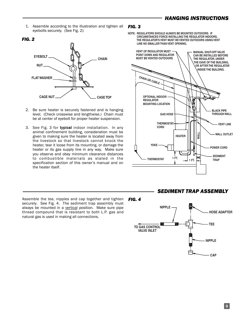 Hanging instructions sediment trap assembly, Fig. 2, Fig. 3 | Fig. 4 | L.B. White AW250 User Manual | Page 9 / 18