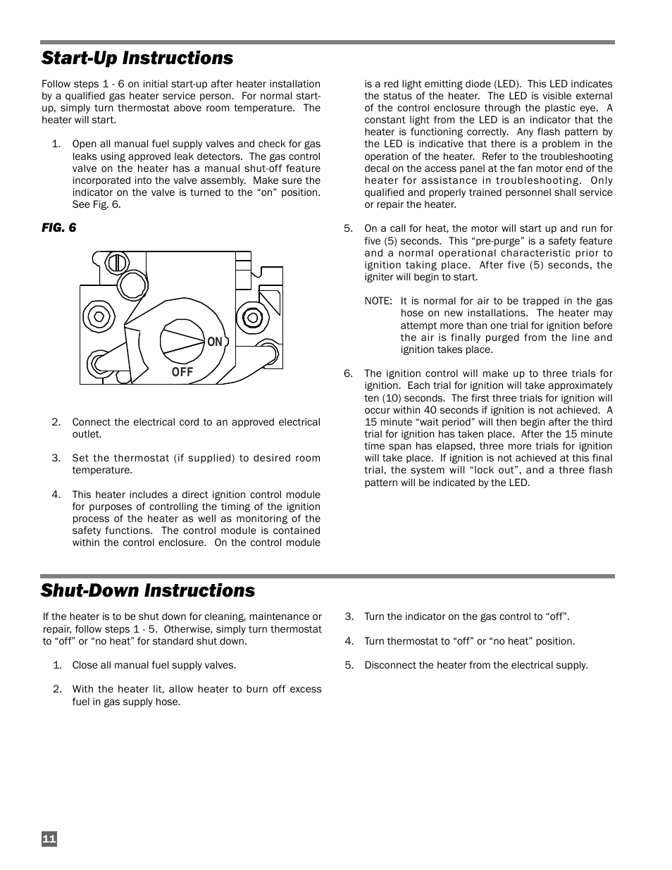 Start-up instructions, Shut-down instructions, Start-up instructions shut-down instructions | L.B. White AD250(Spark Ignition) User Manual | Page 12 / 30