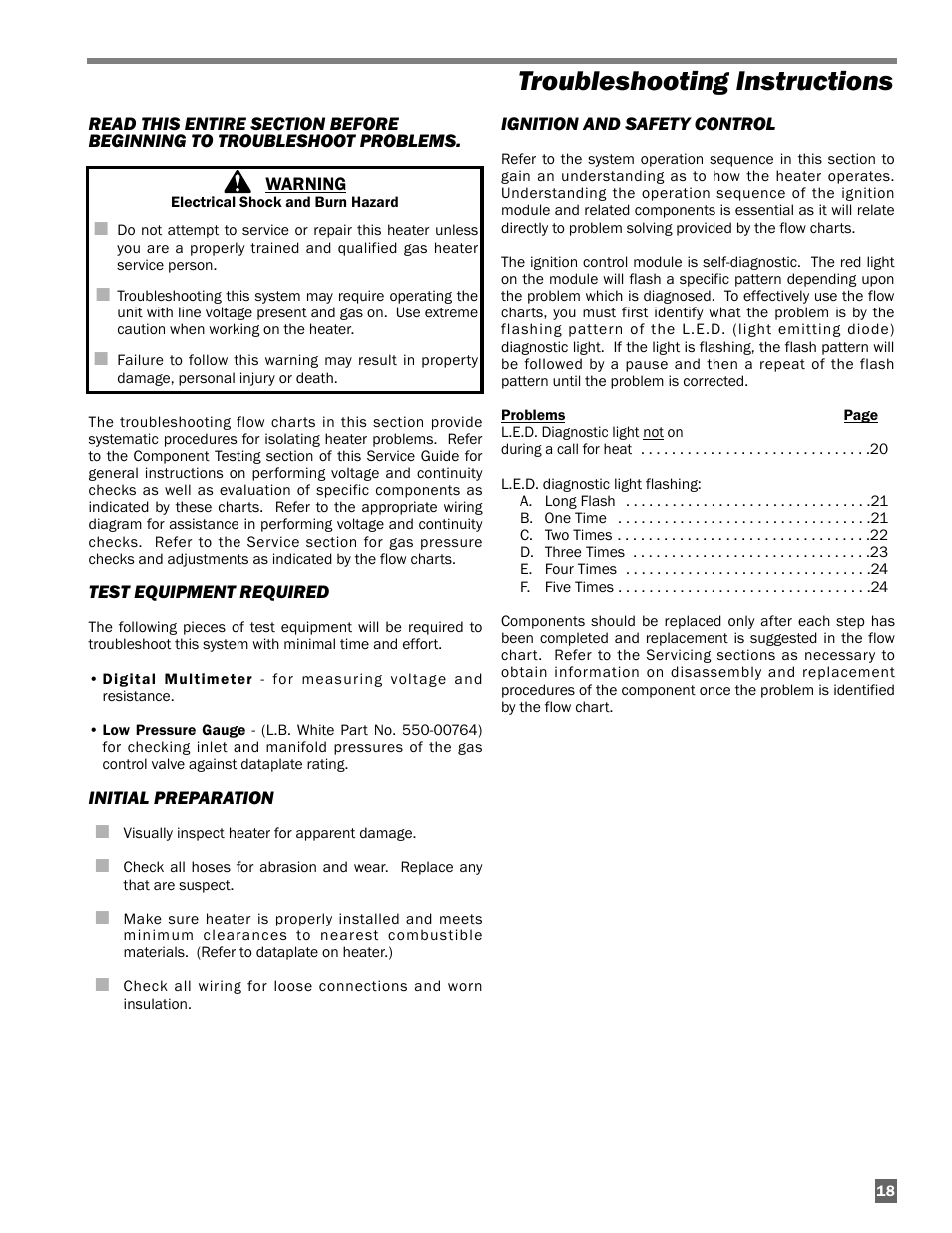 Troubleshooting instructions | L.B. White AD250(Spark Ignition) User Manual | Page 19 / 30