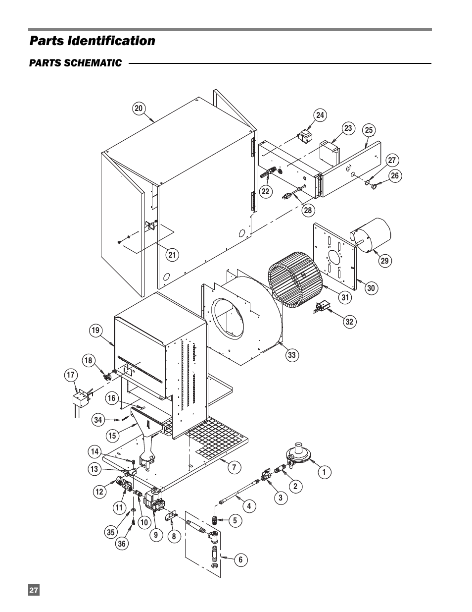 Parts identification, Parts schematic | L.B. White AD250(Spark Ignition) User Manual | Page 28 / 30