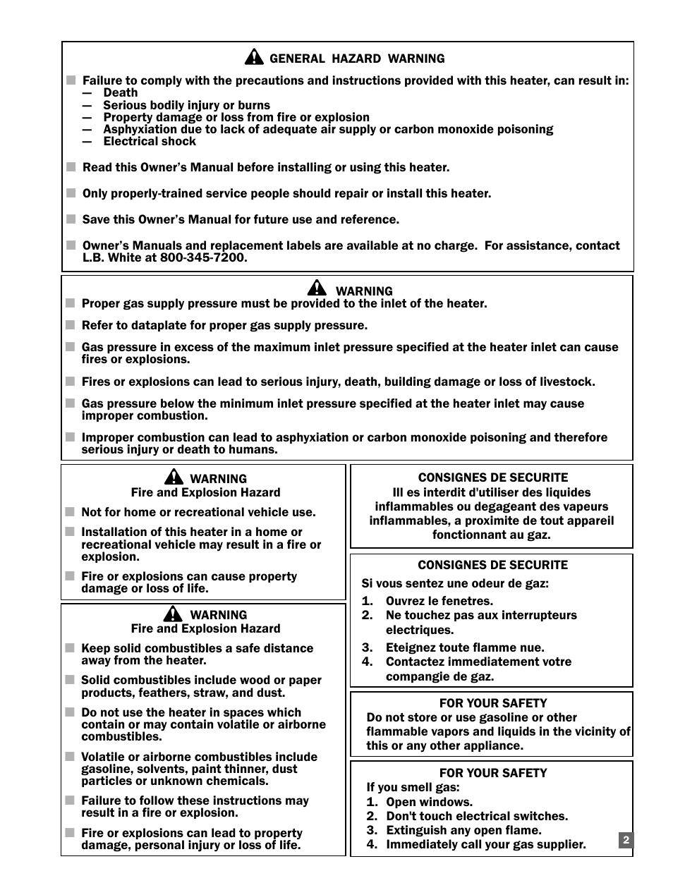 L.B. White AD250(Spark Ignition) User Manual | Page 3 / 30