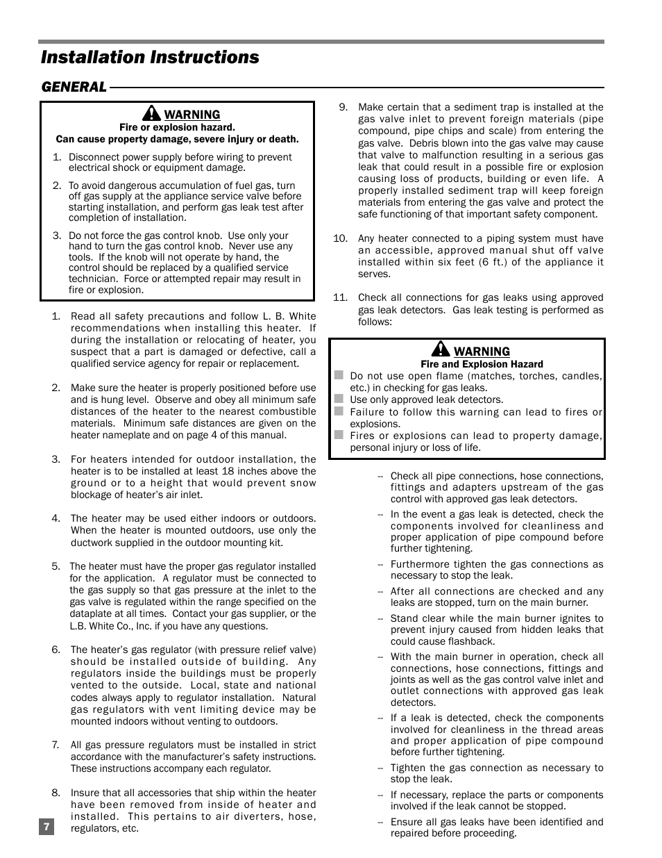 Installation instructions, General | L.B. White AD250(Spark Ignition) User Manual | Page 8 / 30