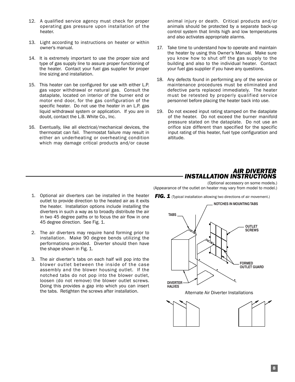 Air diverter installation instructions | L.B. White AD250(Spark Ignition) User Manual | Page 9 / 30