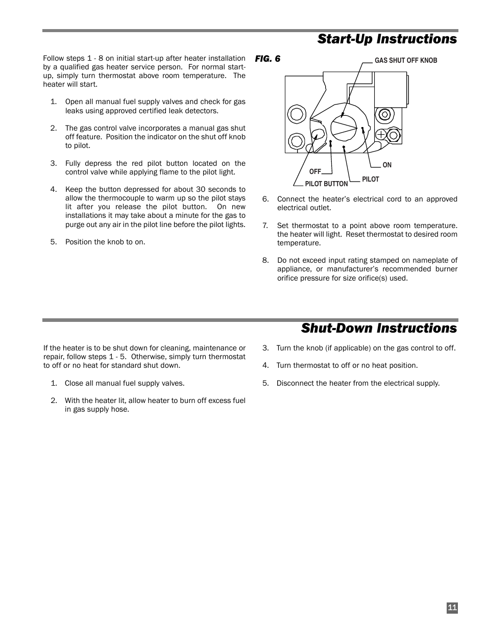 Start-up instructions, Shut-down instructions, Start-up instructions shut-down instructions | L.B. White AB250 User Manual | Page 11 / 18