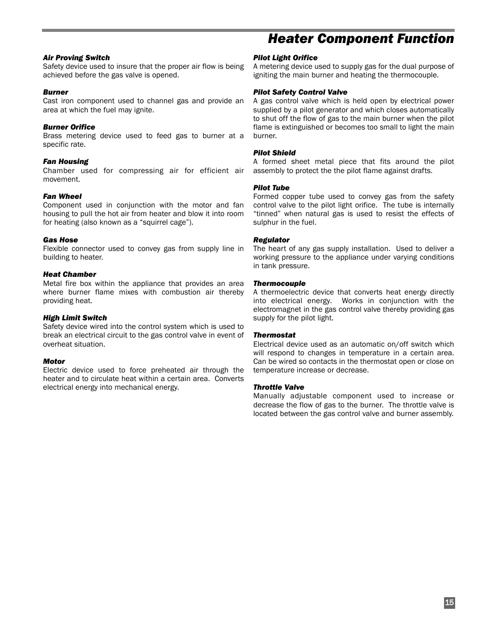 Heater component function | L.B. White AB250 User Manual | Page 15 / 18