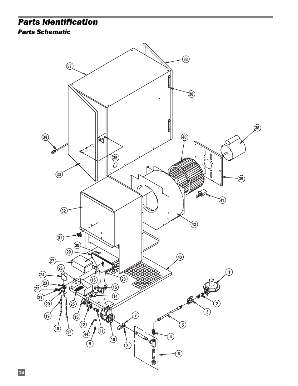 Parts identification, Parts schematic | L.B. White AB250 User Manual | Page 16 / 18