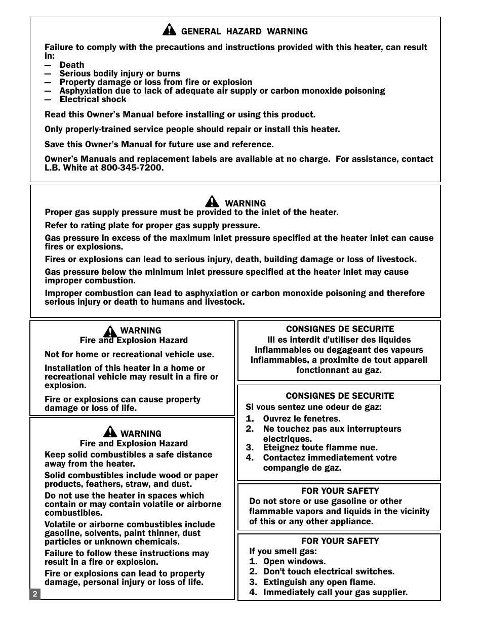 L.B. White AB250 User Manual | Page 2 / 18