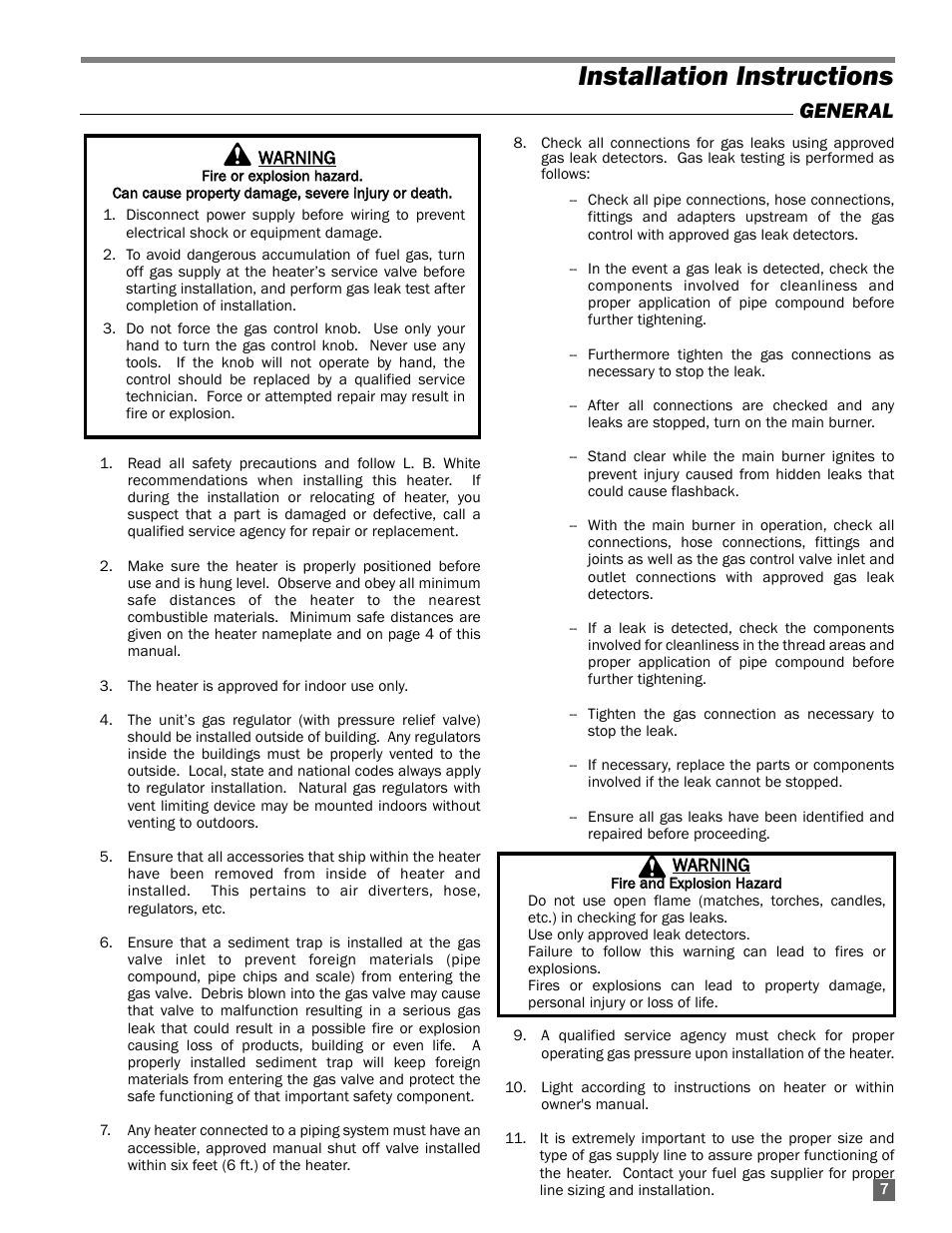 Installation instructions, General | L.B. White AB250 User Manual | Page 7 / 18