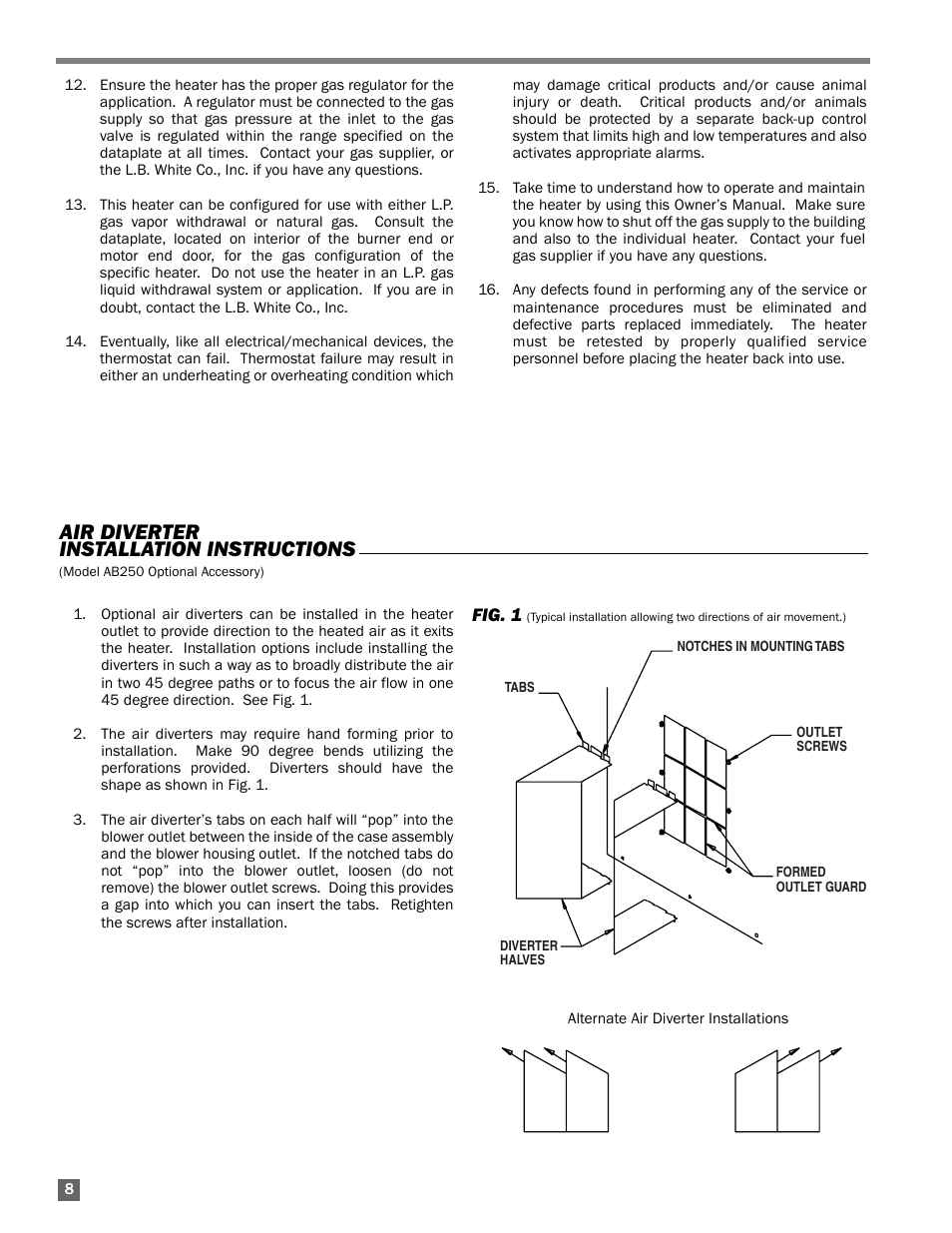 Air diverter installation instructions | L.B. White AB250 User Manual | Page 8 / 18