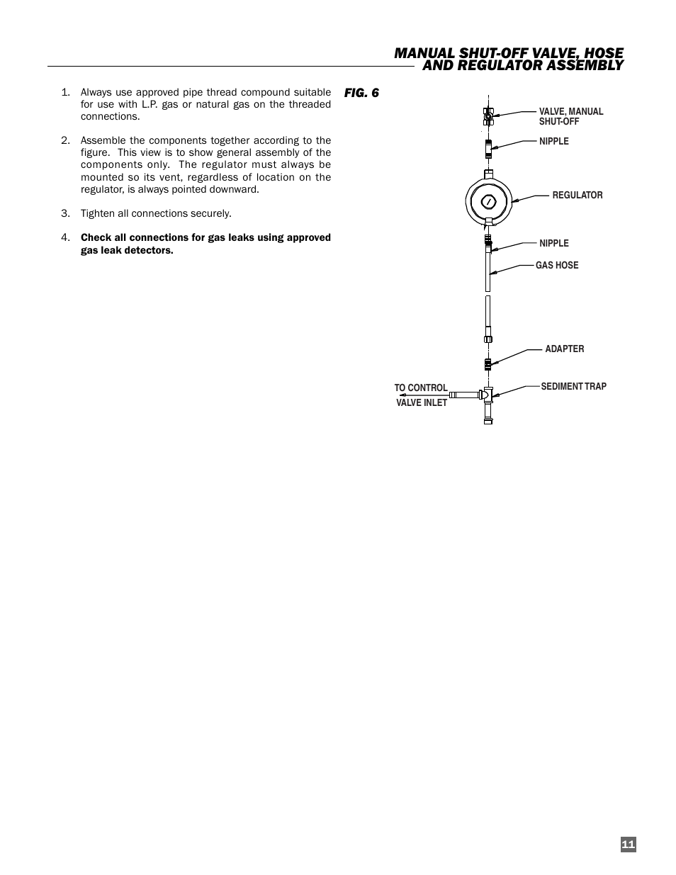 Manual shut-off valve, hose and regulator assembly | L.B. White AW250(building controller) User Manual | Page 11 / 31