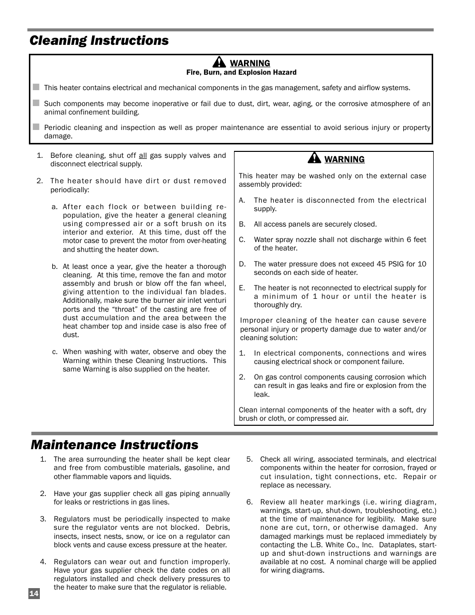 Cleaning instructions maintenance instructions | L.B. White AW250(building controller) User Manual | Page 14 / 31