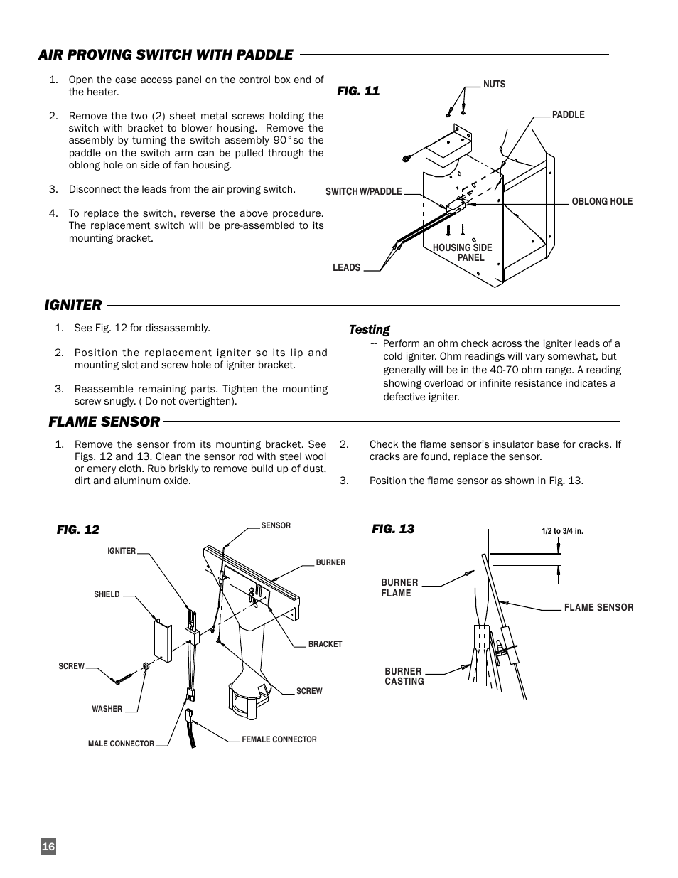 Air proving switch with paddle, Igniter, Flame sensor | L.B. White AW250(building controller) User Manual | Page 16 / 31